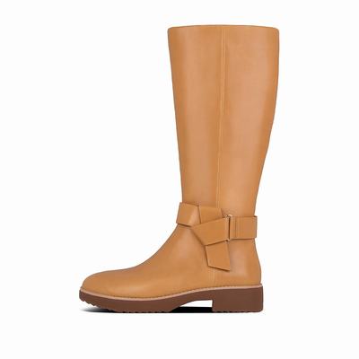 Fitflop Women's KNOT Leather Knee High Boots - Mustard, WQ9357061